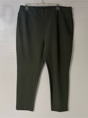 Express Pants Women XL Olive Green Straight Ankle Elastic Waist Stretch Pull On